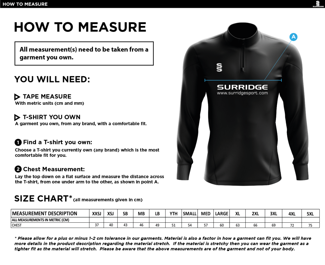 North Runcton CC - Fuse Performance Top - Size Guide