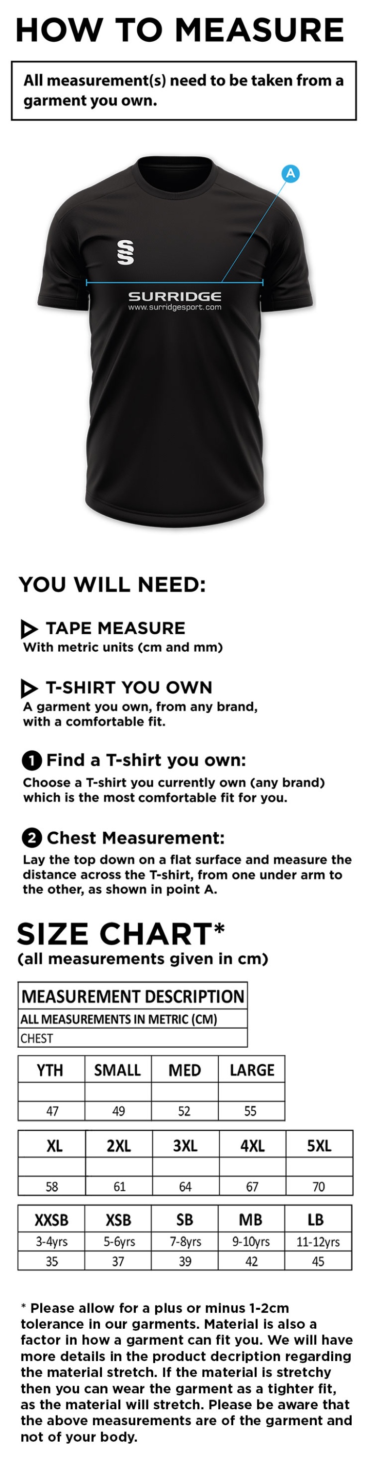 North Runcton CC - Blade Polo - Size Guide