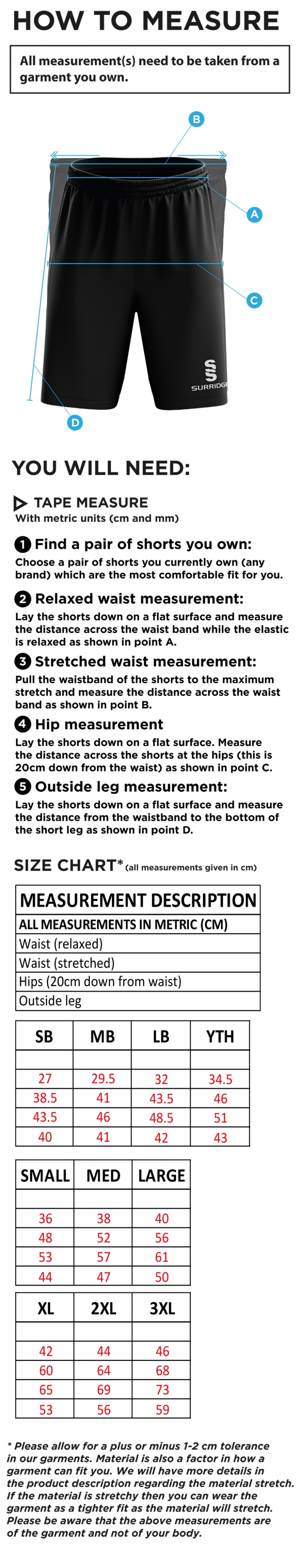 North Runcton CC - Blade Shorts - Size Guide