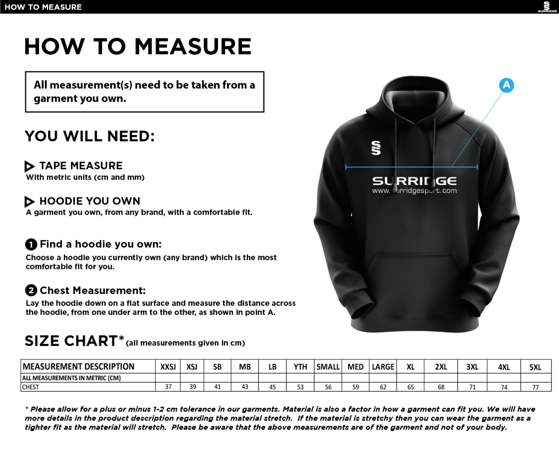 North Runcton CC - Fuse Hoody - Size Guide