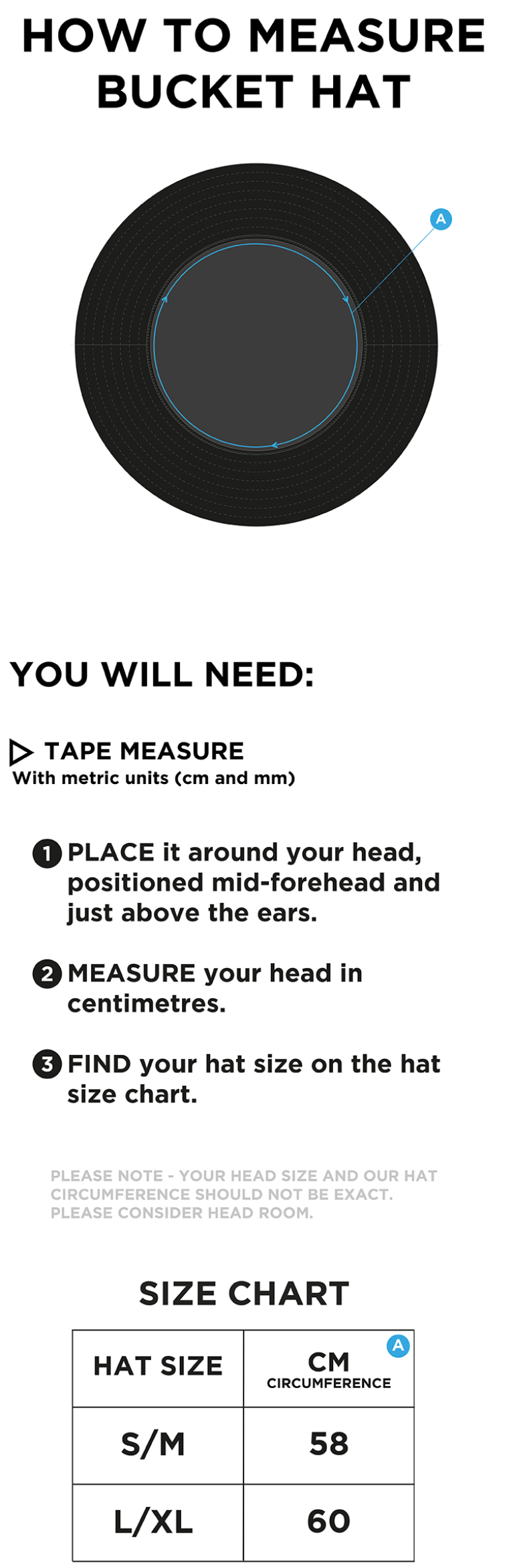 North Runcton cc Dual Bucket Hat - Navy - Size Guide