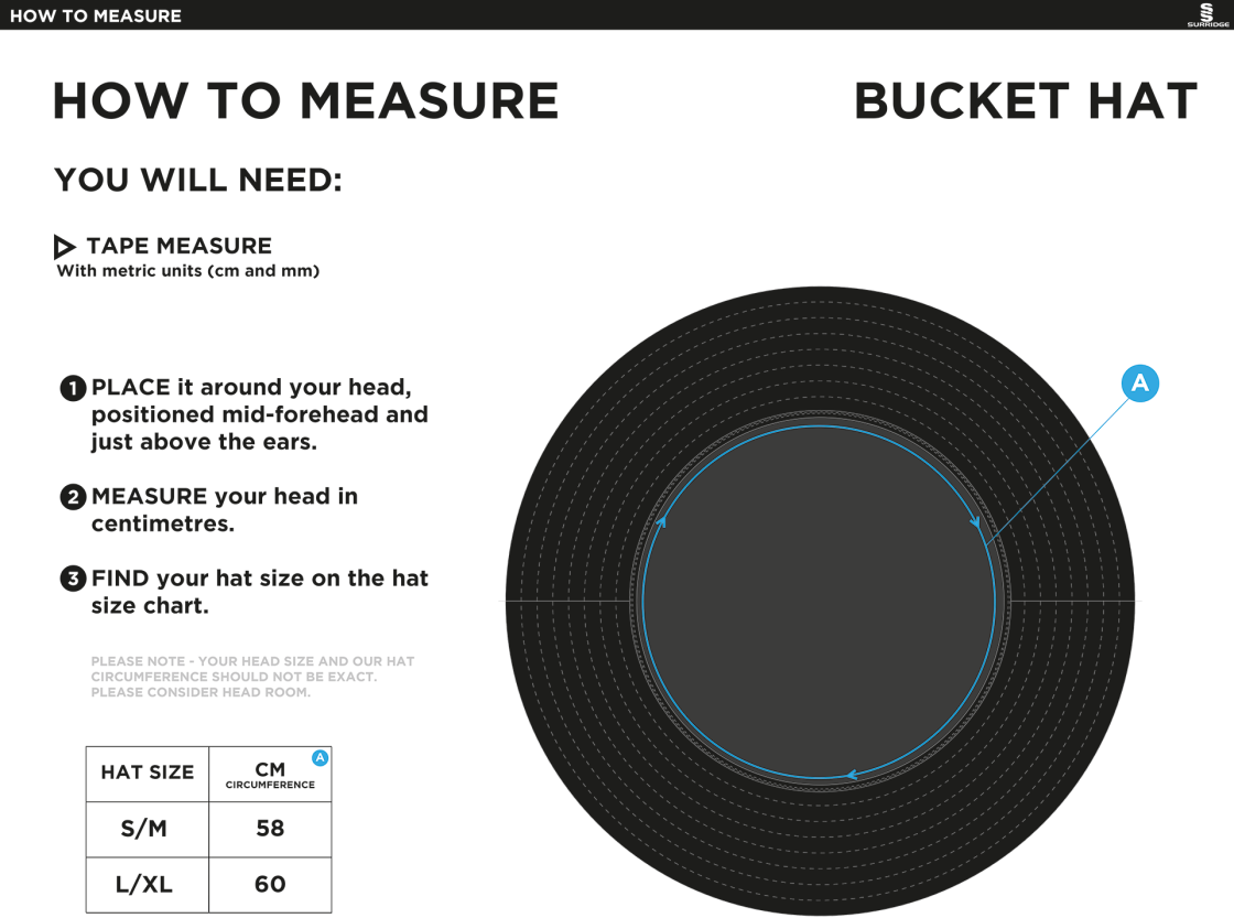 North Runcton cc Dual Bucket Hat - Navy - Size Guide